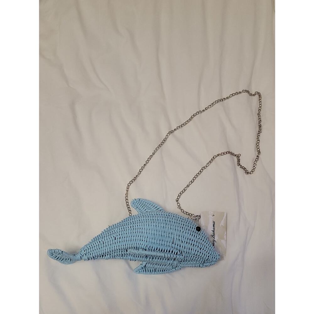 Tommy Bahama Blue Woven Dolphin Fish Purse NWT